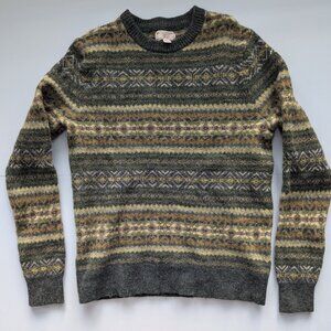 J. Crew Wallace and Barnes Green/Tan Fair Isle Wool Sweater Mens Medium Small
